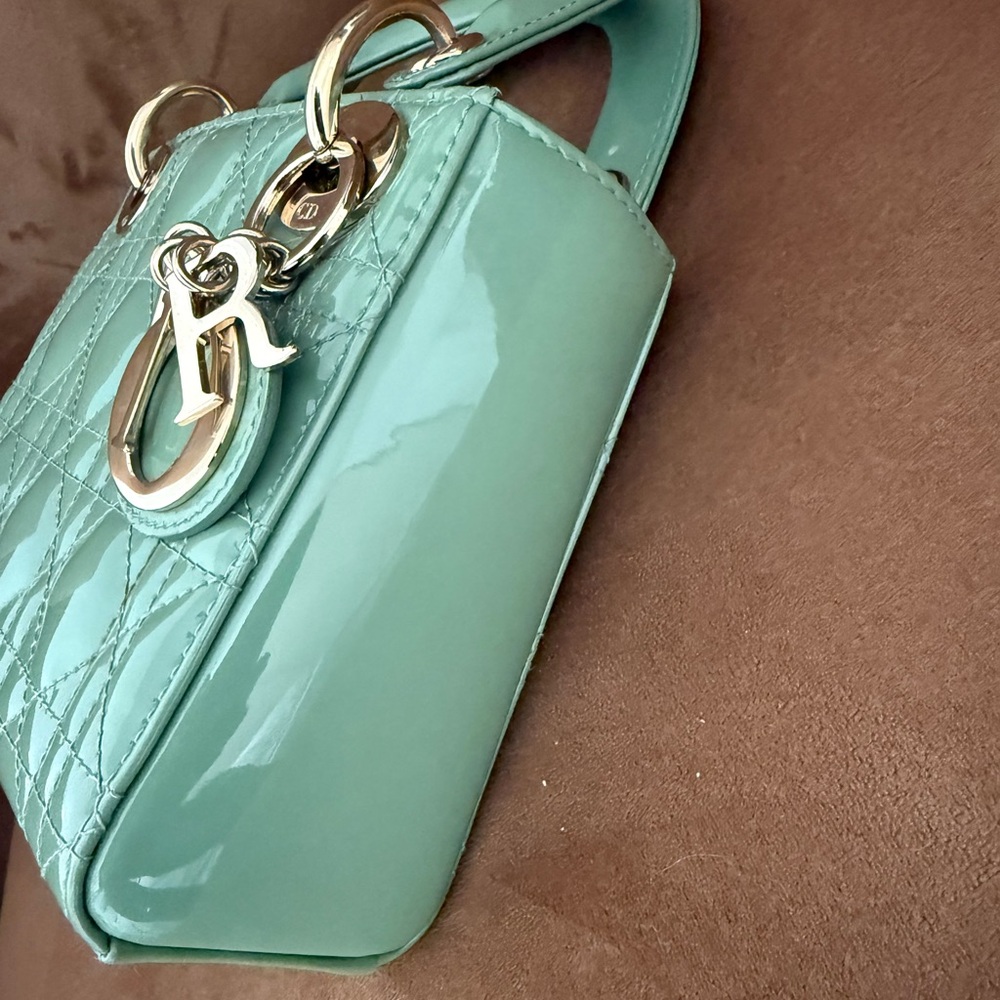 CHRISTIAN DIOR Patent Cannage Mini Lady Dior Mint Green Chain Strap - Picture 5 of 13